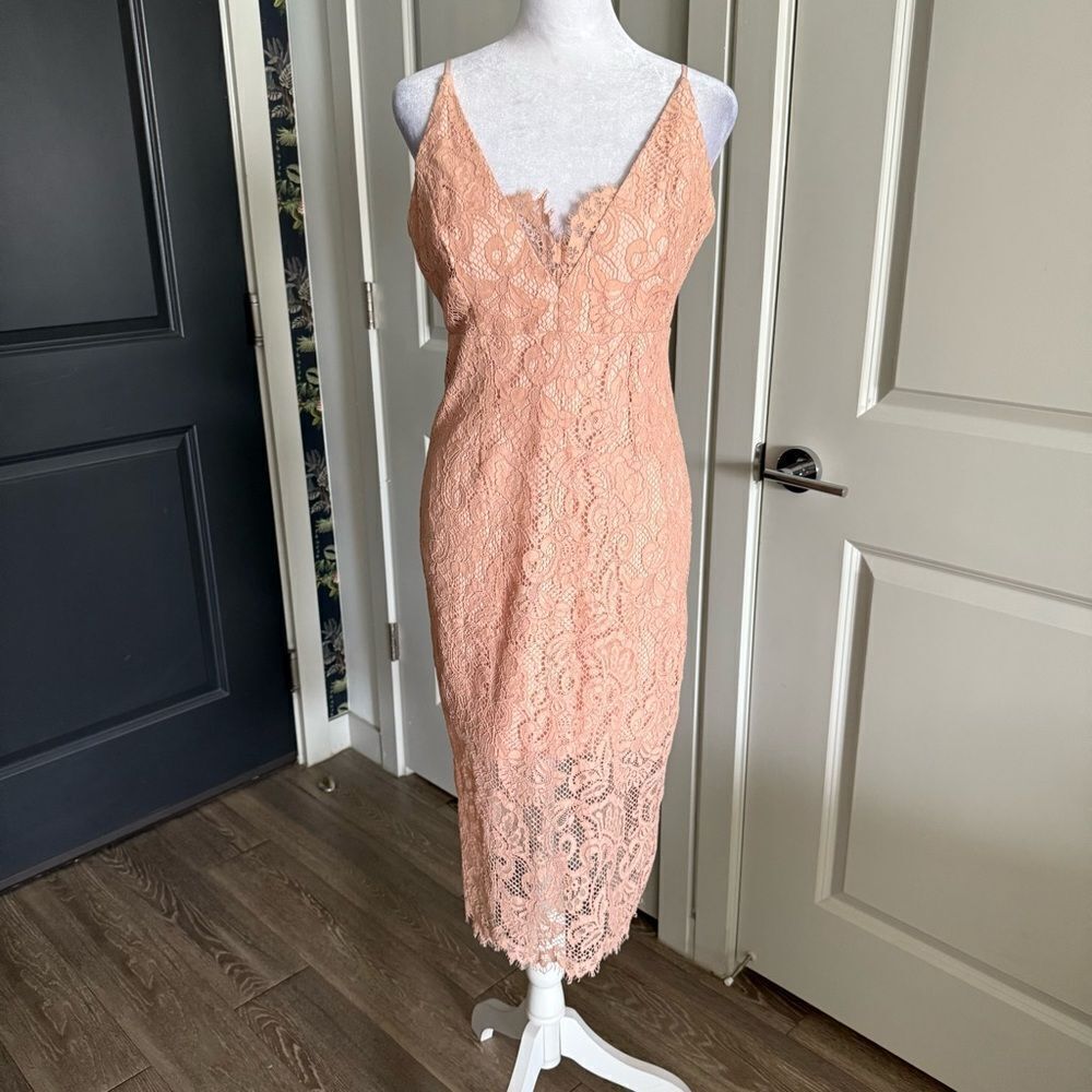 Bardot Blush Pink Lace Midi Cocktail Dress Size S
